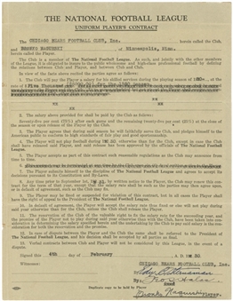 1930 Bronko Nagurski Chicago Bears Uniform Players Rookie Contract Signed by Bronko Nagurski, George Halas & Edward “Dutch” Sternaman (Nagurski Family LOA)